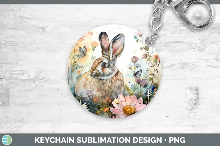 Watercolor Snowshoe Hare Keychain Sublimation Keyring Design