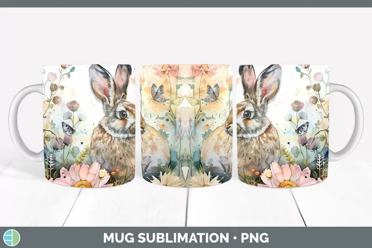 Watercolor Snowshoe Hare Mug Wrap Sublimation Coffee Cup Des