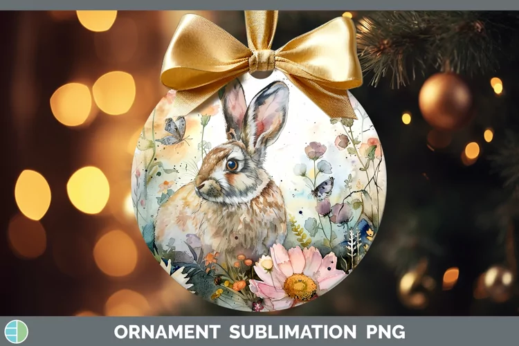 Watercolor Snowshoe Hare Ornament Sublimation Bauble Designs