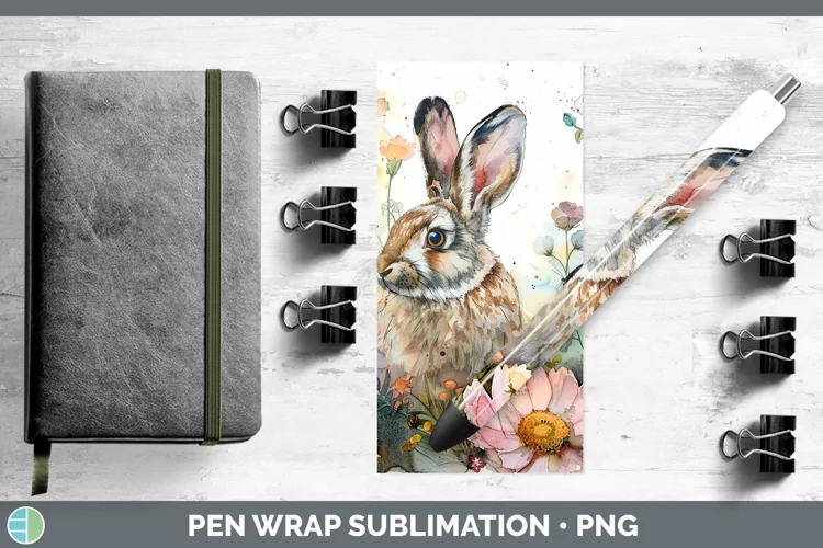 Watercolor Snowshoe Hare Pen Wrap Sublimation Epoxy Pen Desi