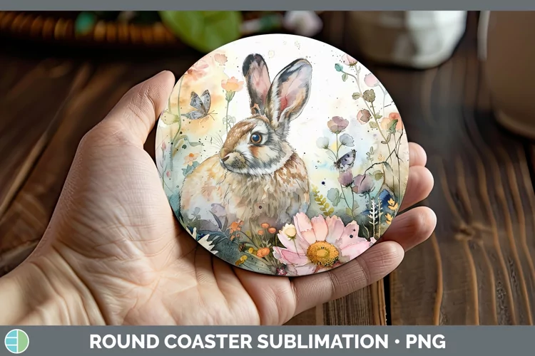 Watercolor Snowshoe Hare Round Coaster Sublimation Coaster D
