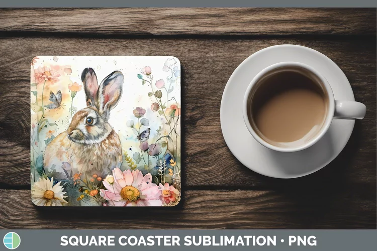 Watercolor Snowshoe Hare Square Coaster Sublimation Coaster
