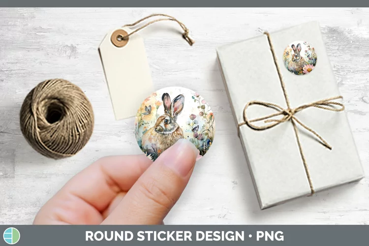 Watercolor Snowshoe Hare Stickers | Round Labels Designs