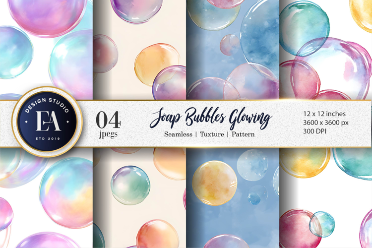 Watercolor Soap Bubbles Glowing Seamless Digital Paper