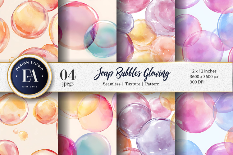 Watercolor Soap Bubbles Glowing Seamless Digital Paper