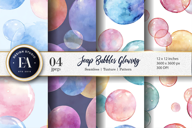 Floating Soap Bubbles Watercolor Seamless Digital Paper
