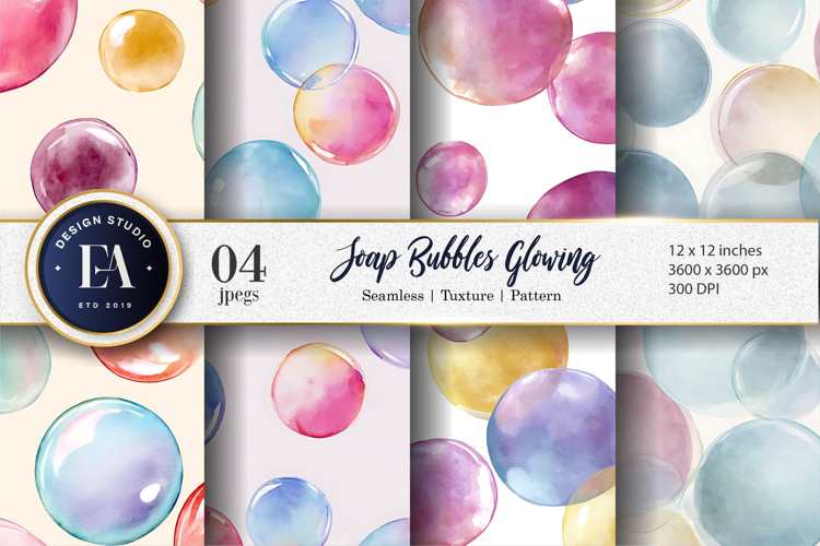 Floating Soap Bubbles Watercolor Seamless Digital Paper