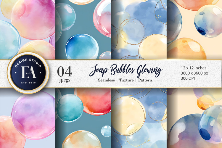 Watercolor Soap Bubbles Glowing Seamless Digital Paper
