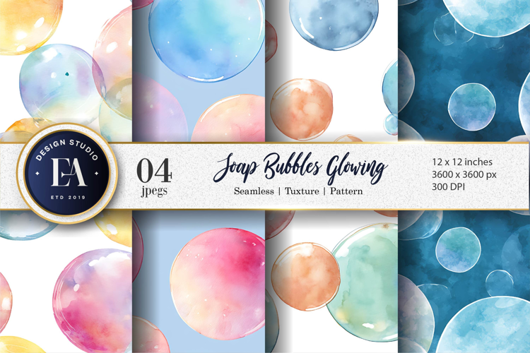 Watercolor Soap Bubbles Glowing Seamless Digital Paper