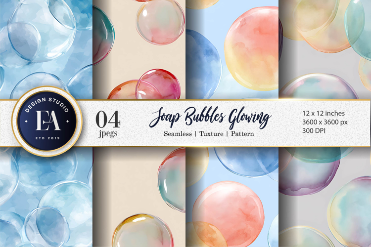 Watercolor Soap Bubbles Glowing Seamless Digital Paper