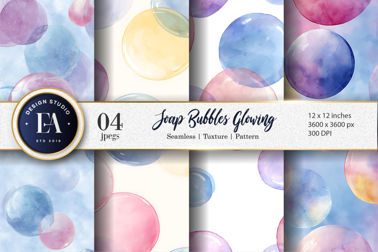 Watercolor Soap Bubbles Glowing Seamless Digital Paper
