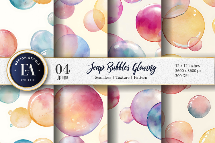 Soft Watercolor Soap Bubbles Glow Pattern Digital Paper