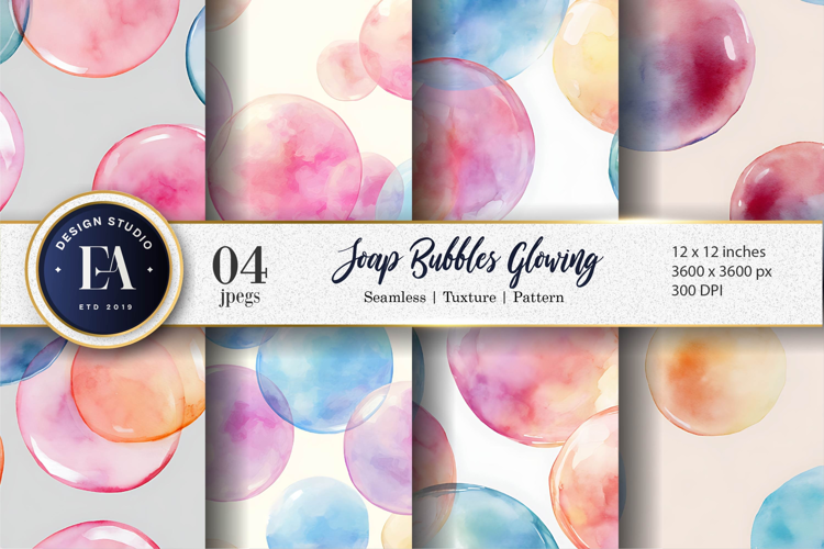 Watercolor Soap Bubbles Glowing Seamless Digital Paper