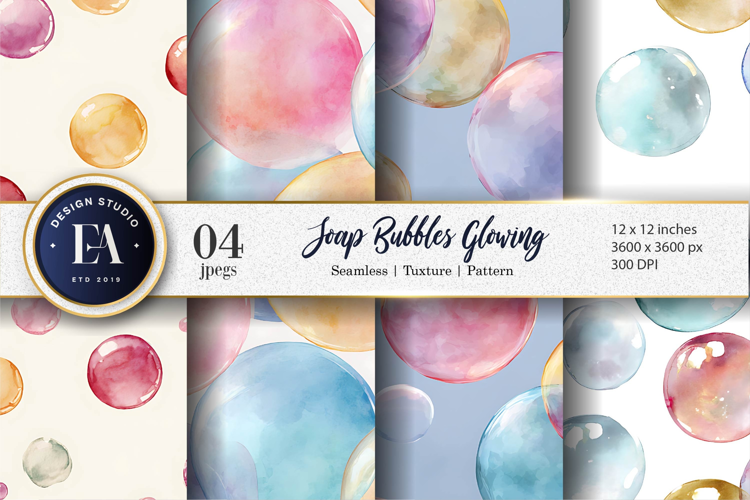 Soft Watercolor Soap Bubbles Glow Pattern Digital Paper