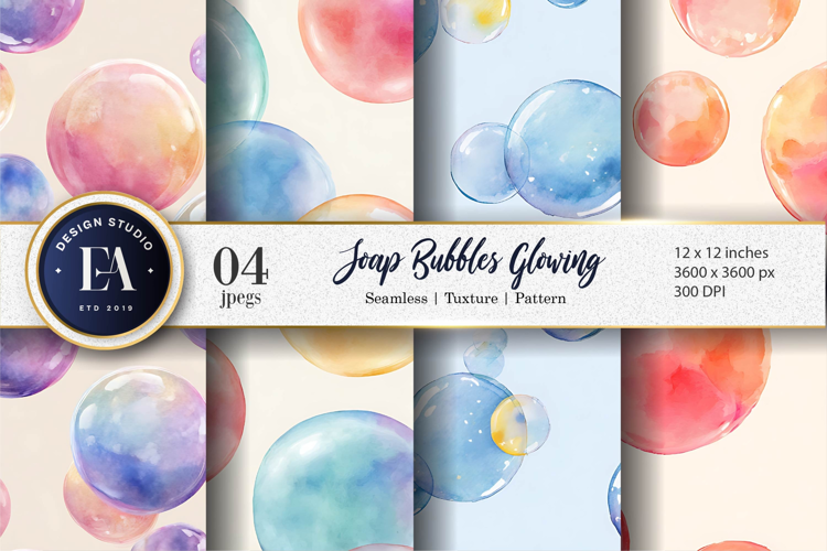 Floating Soap Bubbles Watercolor Seamless Digital Paper