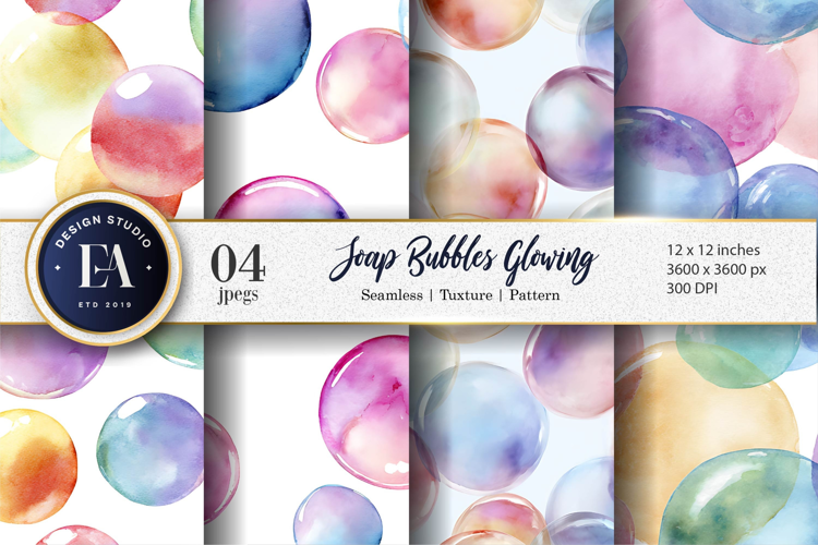 Soft Watercolor Soap Bubbles Glow Pattern Digital Paper