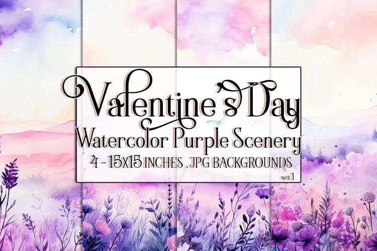 Valentine's Day, Watercolor Purple Scenery Backgrounds, s1