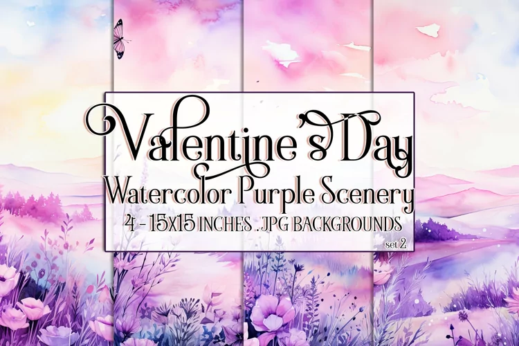 Valentine's Day, Watercolor Purple Scenery Backgrounds, s2