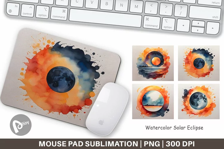 Mouse Pad Watercolor Solar Eclipse