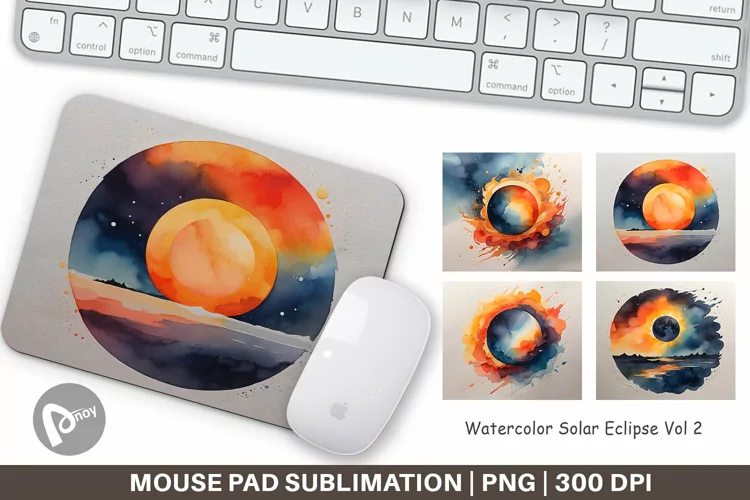 Mouse Pad Watercolor Solar Eclipse