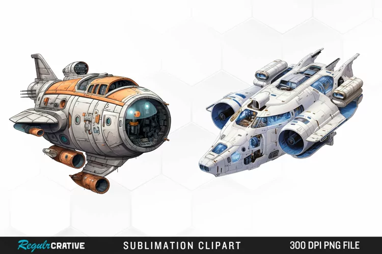 Watercolor Spaceship Graphic Clipart