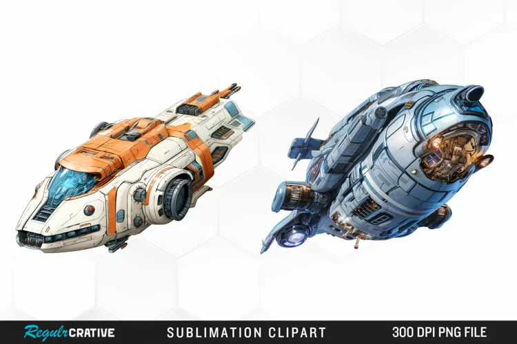 Watercolor Spaceship Graphic Clipart