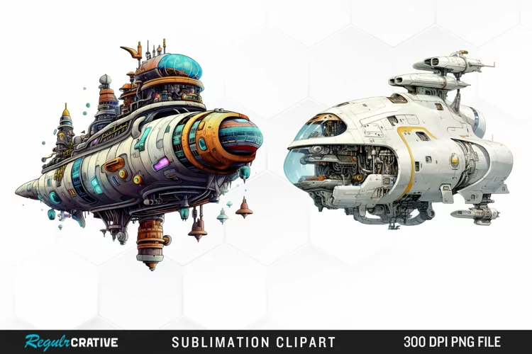 Watercolor Spaceship Sublimation Art Clipart