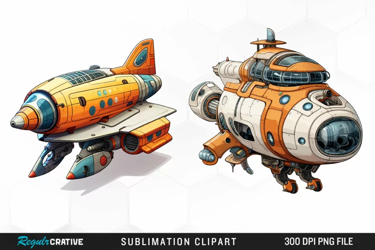 Watercolor Spaceship Watercolor Clipart