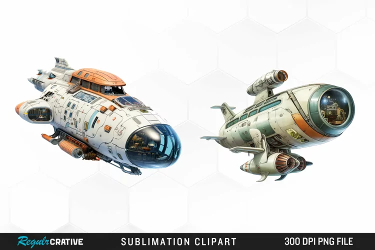 Watercolor Spaceship Graphic Clipart
