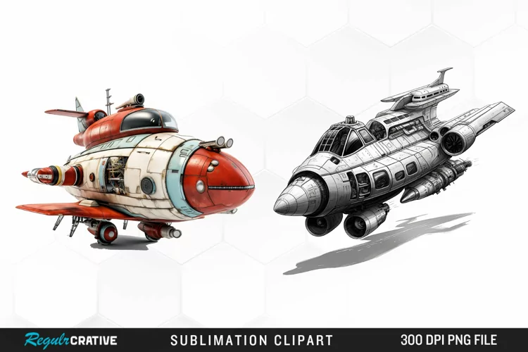 Watercolor Spaceship Design Clipart