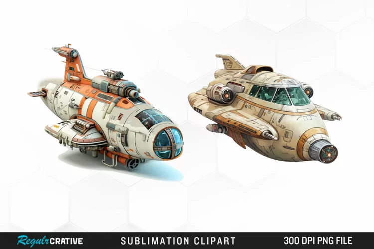 Watercolor Spaceship Artwork Clipart