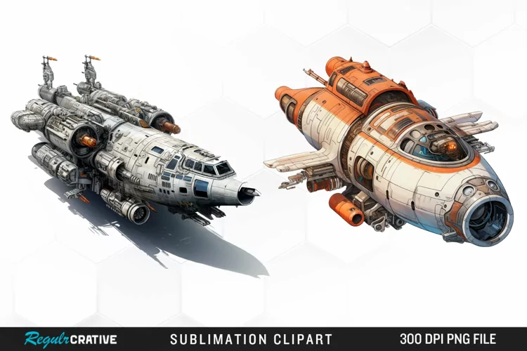 Watercolor Spaceship Graphic Clipart