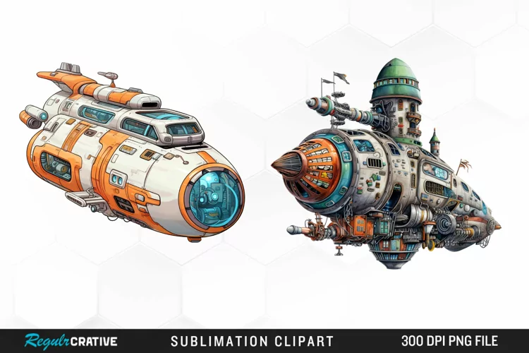 Watercolor Spaceship Graphics Clipart