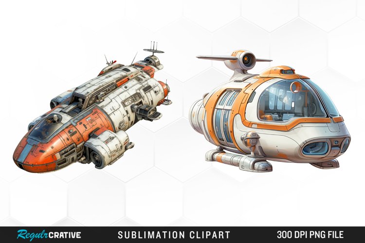 Watercolor Spaceship Set Clipart