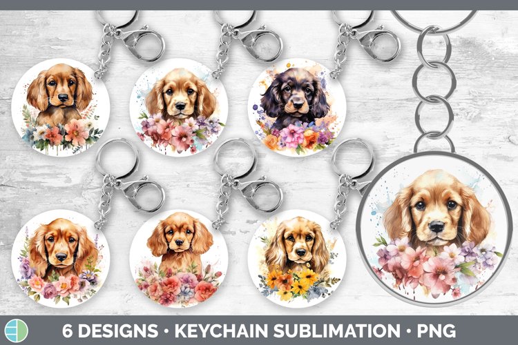Bundle of six Wild Flowers Spaniels Keychain designs.