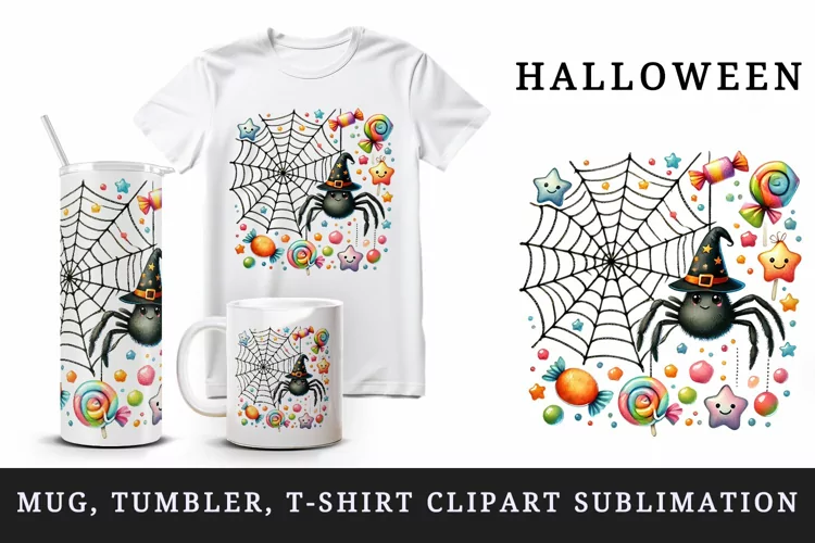 Halloween spider tumbler mug wrap clipart sublimation design