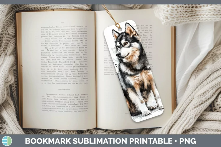 Watercolor Splash Alaskan Malamute Bookmark Sublimation Prin