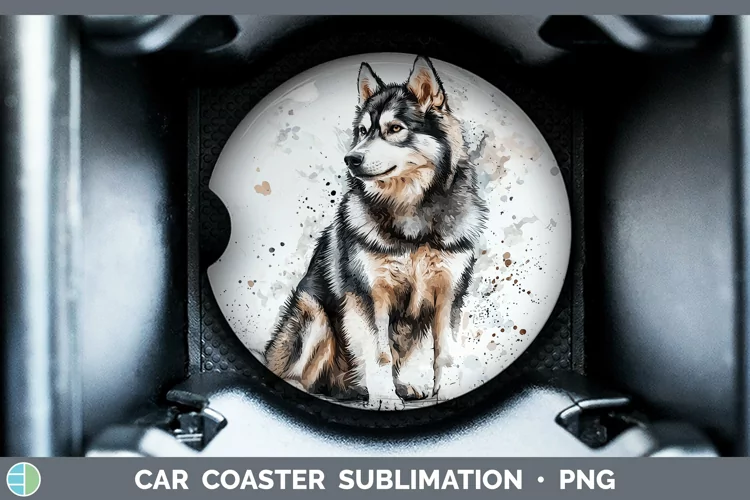 Watercolor Splash Alaskan Malamute Car Coaster Sublimation