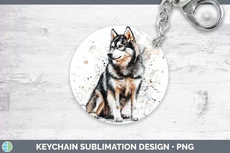 Watercolor Splash Alaskan Malamute Keychain Sublimation Keyr