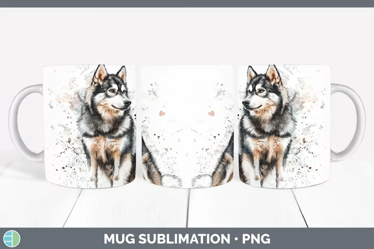 Watercolor Splash Alaskan Malamute Mug Wrap Sublimation Coff