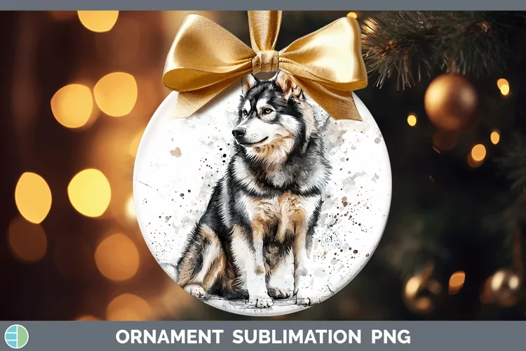 Watercolor Splash Alaskan Malamute Ornament Sublimation Baub