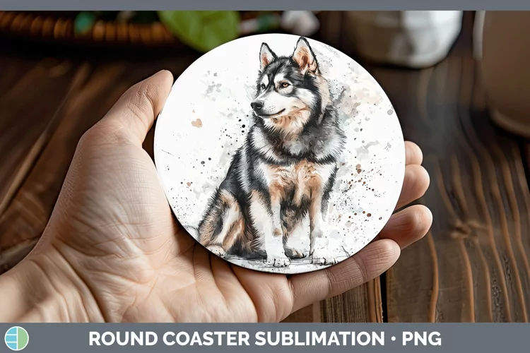 Watercolor Splash Alaskan Malamute Round Coaster Sublimation