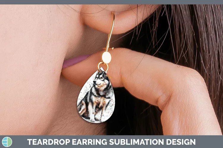 Watercolor Splash Alaskan Malamute Teardrop Earrings Sublima