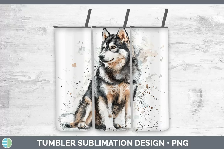 Watercolor Splash Alaskan Malamute Tumbler Sublimation 20 oz