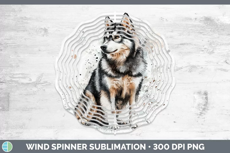 Watercolor Splash Alaskan Malamute Wind Spinner Sublimation