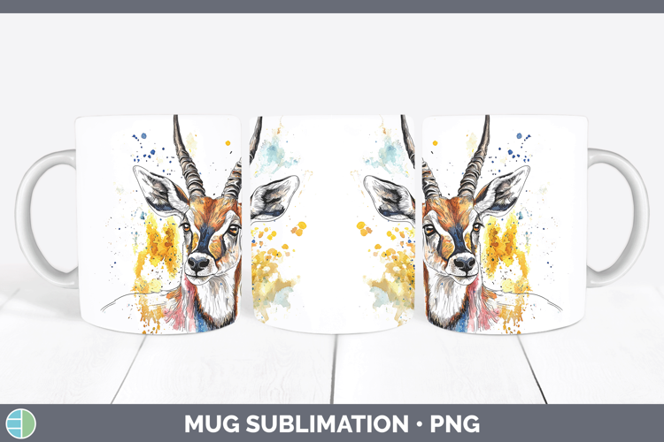 Watercolor Splash Antelope Mug Wrap Sublimation Coffee Cup D