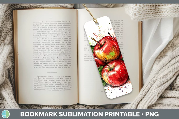 Watercolor Splash Apple Bookmark Sublimation Printable Desig