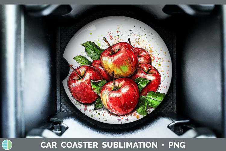 Watercolor Splash Apple Car Coaster Sublimation Designs