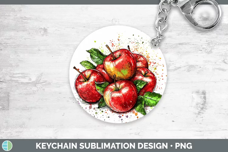 Watercolor Splash Apple Keychain Sublimation Keyring Designs