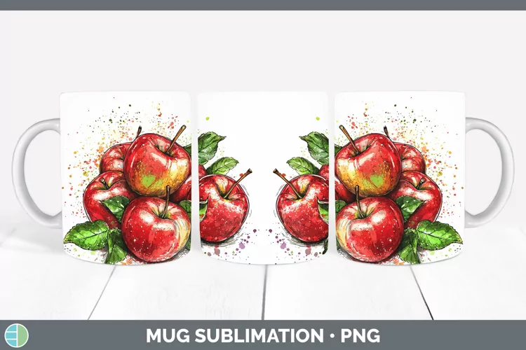 Watercolor Splash Apple Mug Wrap Sublimation Coffee Cup Desi